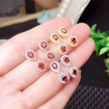 925 Silver Garnet Gemstone Earrings, Female Jewelry