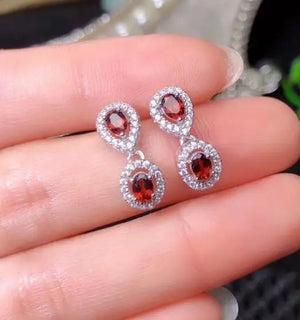 925 Silver Garnet Gemstone Earrings, Female Jewelry
