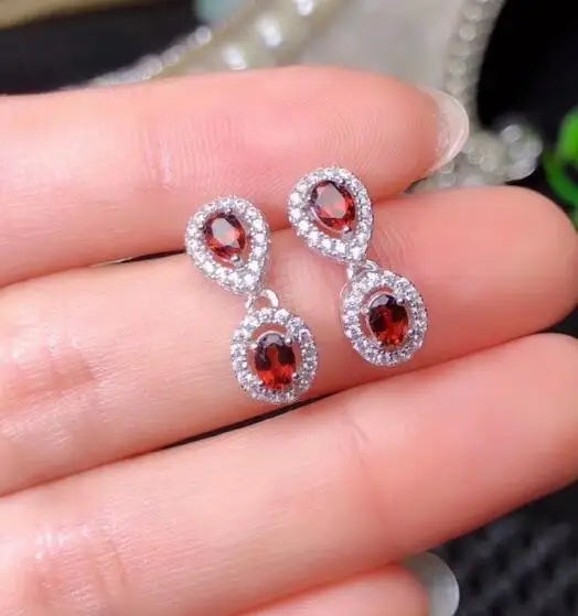 925 Silver Garnet Gemstone Earrings, Female Jewelry