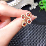 925 Silver Garnet Gemstone Earrings, Female Jewelry