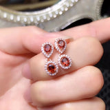 925 Silver Garnet Gemstone Earrings, Female Jewelry