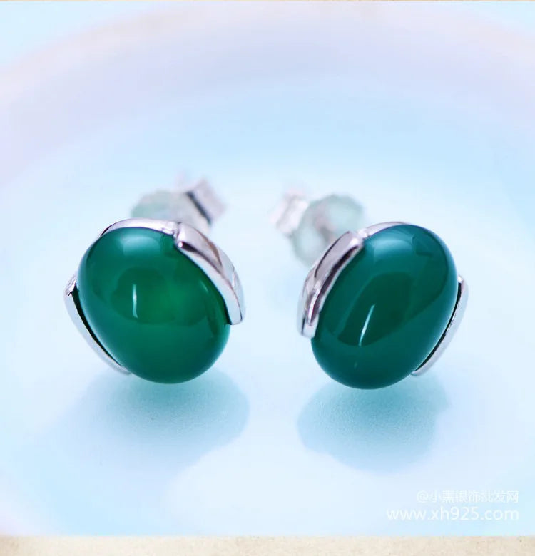 S925 Sterling Silver Green Agate Ear Nail for Women