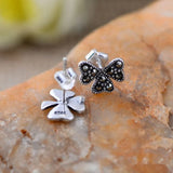 S925 Four-Leaf Clover Silver Stud Earrings