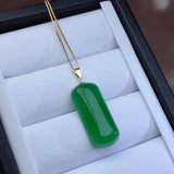 18K Natural Green Chalcedony Necklace Pendant