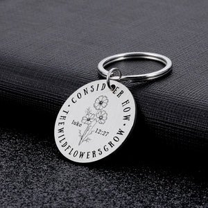 Luke 12:27 Keychain Scripture Quote Gift Men Women Faith Inspirational Key Rings