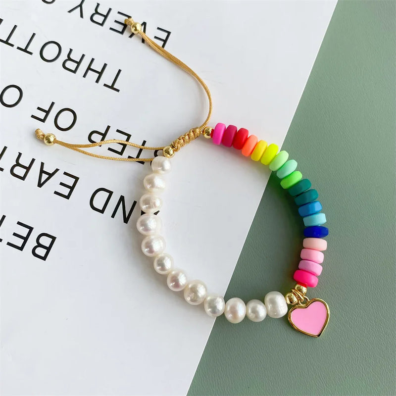 KKBEAD Heart Charm Bracelet for Women Girl Gift Boho Bohemian Rainbow Jewelry