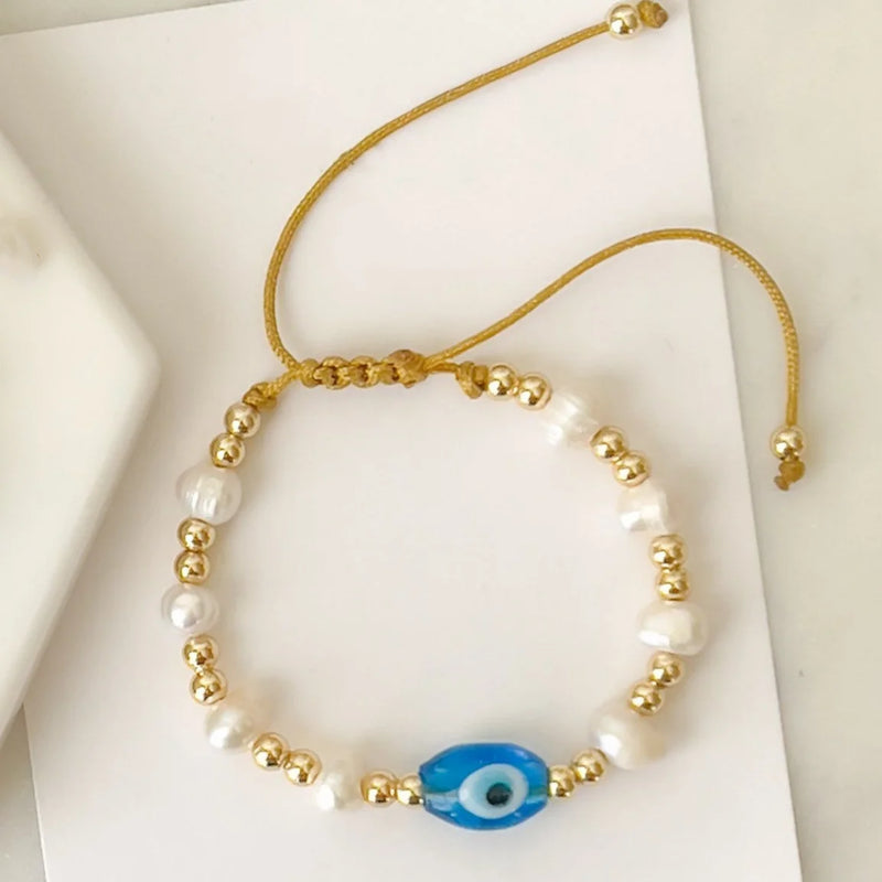 KKBEAD Evil Eye Bracelet 18K Beads Pearl Pulseras Femme Jewelry