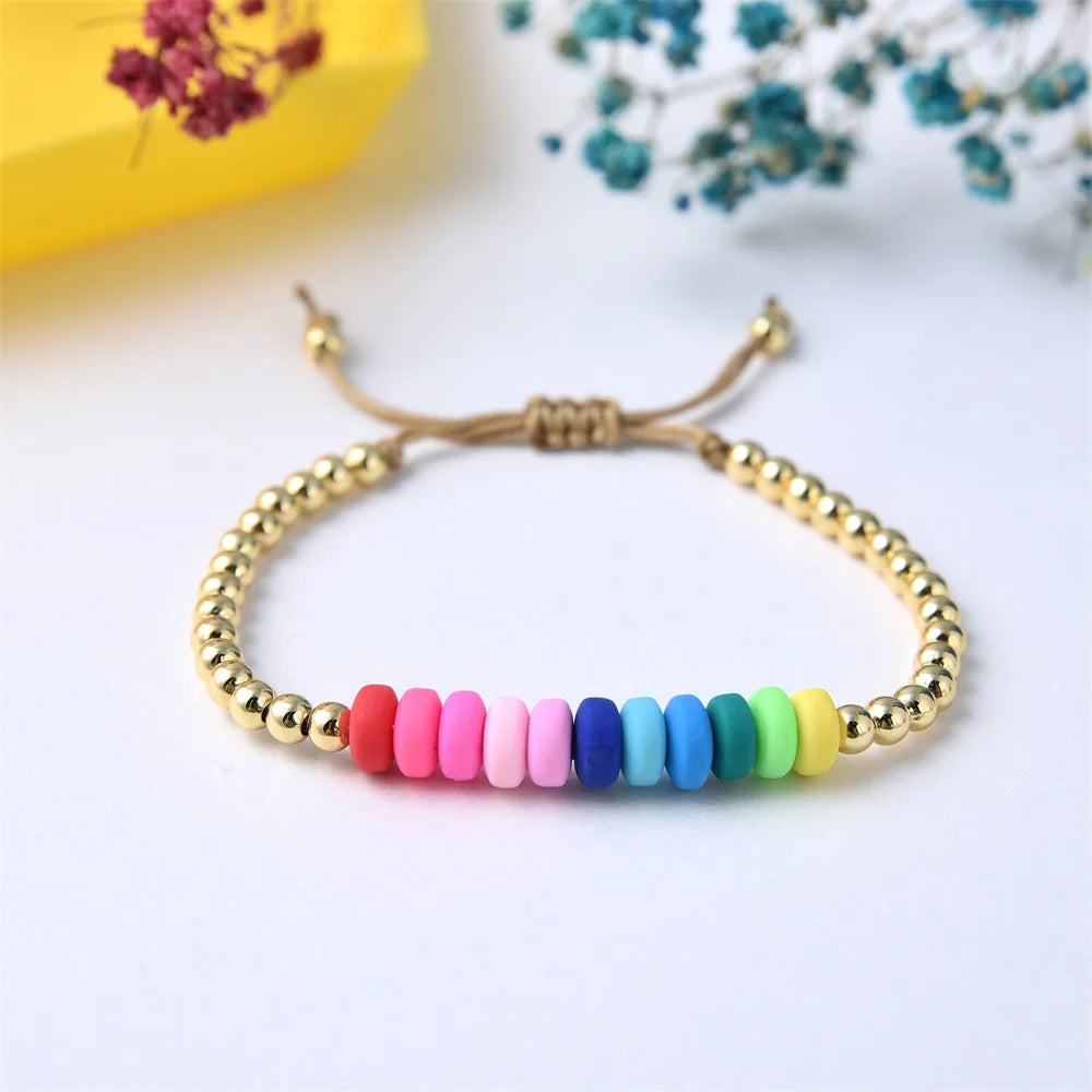 Colorful Boho Bracelets for Women Polymer Clay Beaded Friendship Gift