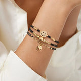 Smile Face Charm Bracelet Set Beaded Crystal Pulseras Femme