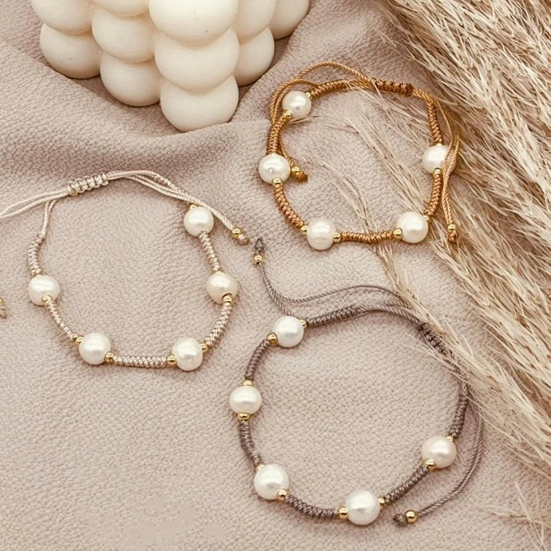 KKBEAD Pearl Bracelet Vintage Jewelry Braided Freshwater Pearls