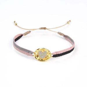Braided Cloth Fabric Bracelet Rhinestone Charm Evil Eye Bracelet
