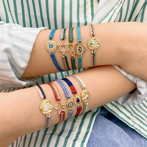 Braided Cloth Fabric Bracelet Rhinestone Charm Evil Eye Bracelet