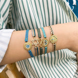 Braided Cloth Fabric Bracelet Rhinestone Charm Evil Eye Bracelet