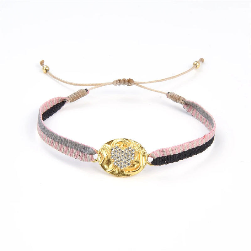 Braided Cloth Fabric Bracelet Rhinestone Charm Evil Eye Bracelet