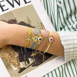 Braided Cloth Fabric Bracelet Rhinestone Charm Evil Eye Bracelet
