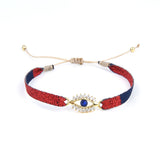 Braided Cloth Fabric Bracelet Rhinestone Charm Evil Eye Bracelet
