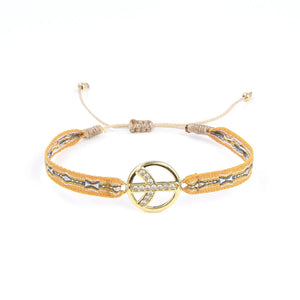 KKBEAD Cloth Braided Bracelet Rhinestone Peace Logo Heart Evil Eye Bracelet