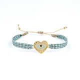 KKBEAD Cloth Braided Bracelet Rhinestone Peace Logo Heart Evil Eye Bracelet