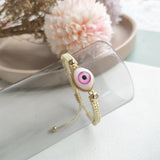 KKBEAD Cloth Braided Bracelet Rhinestone Peace Logo Heart Evil Eye Bracelet