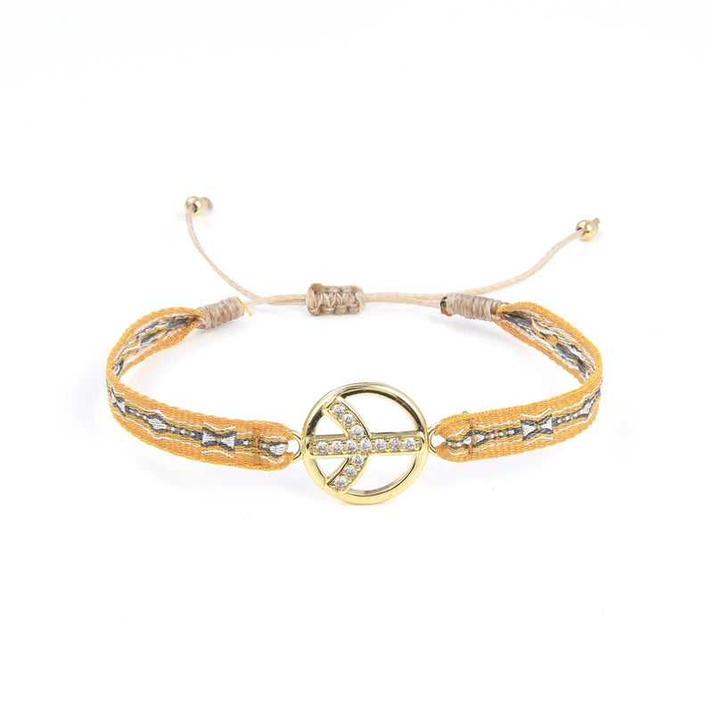 KKBEAD Cloth Braided Bracelet Rhinestone Peace Logo Heart Evil Eye Bracelet