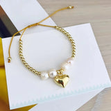 KKBEAD Heart Charm Bracelet Natural Pearl Bracelet for Women
