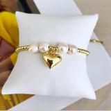 KKBEAD Heart Charm Bracelet Natural Pearl Bracelet for Women