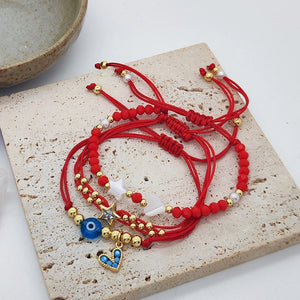 Red String Evil Eye Heart Charm Bracelet Set for Women