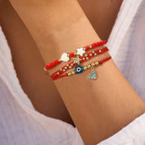 Red String Evil Eye Heart Charm Bracelet Set for Women