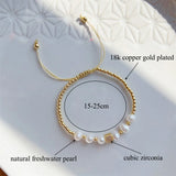 KKBEAD Zirconia Charm Bracelet with Natural Pearl Beads for Women
