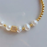 KKBEAD Zirconia Charm Bracelet with Natural Pearl Beads for Women