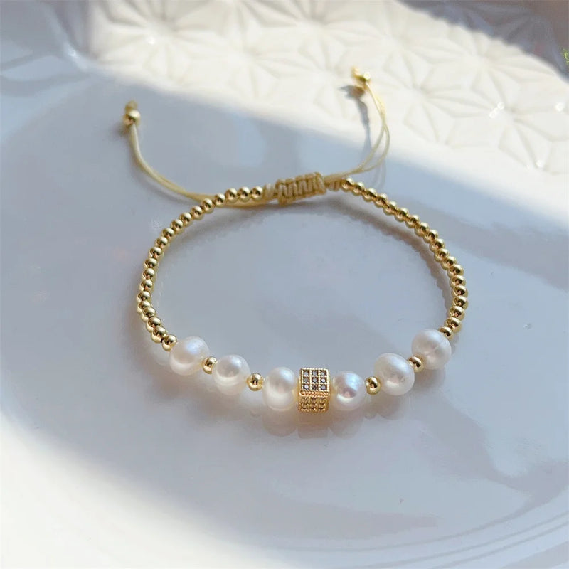 KKBEAD Zirconia Charm Bracelet with Natural Pearl Beads for Women