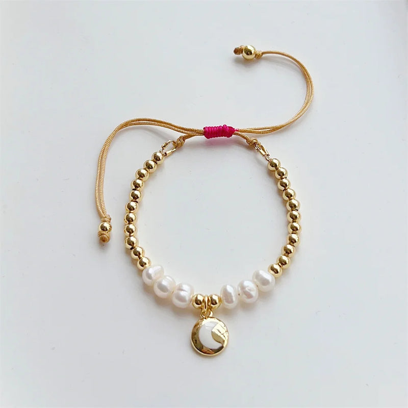 Moon & Star Charm Bracelets Natural Pearl Pulseras