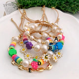 Boho Freshwater Pearls Daisy Flower Bracelet