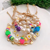 Boho Freshwater Pearls Daisy Flower Bracelet