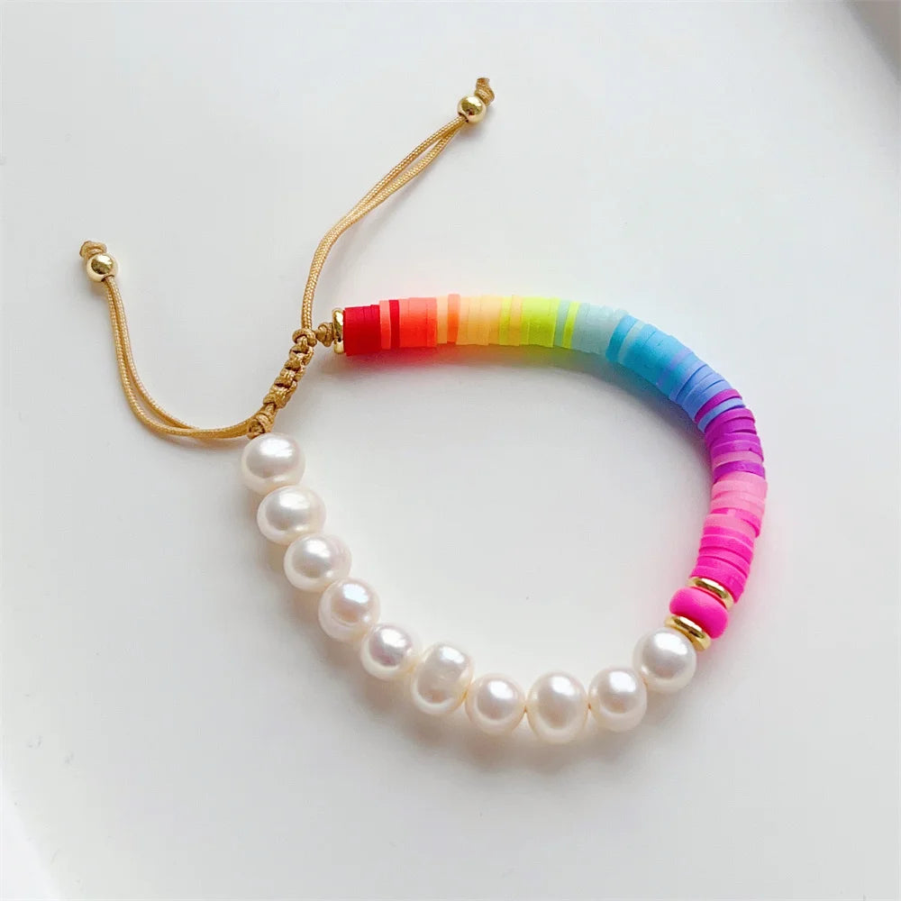 Colorful Heishi Disc Pearl Bracelet for Women, Gift for Girls
