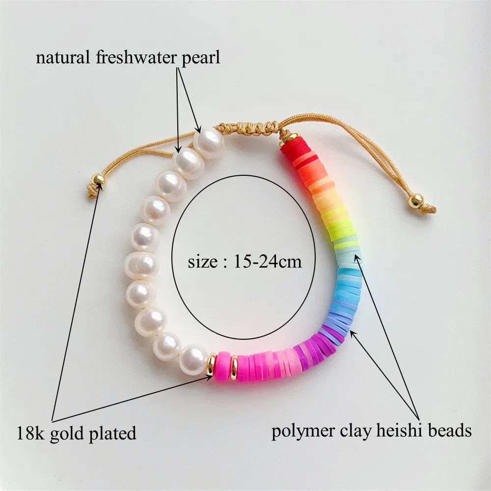Colorful Heishi Disc Pearl Bracelet for Women, Gift for Girls