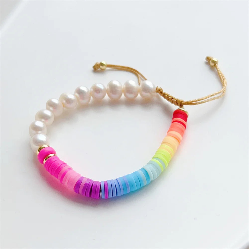 Colorful Heishi Disc Pearl Bracelet for Women, Gift for Girls