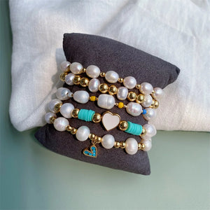 KKBEAD Natural Pearl Bracelet for Women Boho Bohemian Y2K Heart Charm