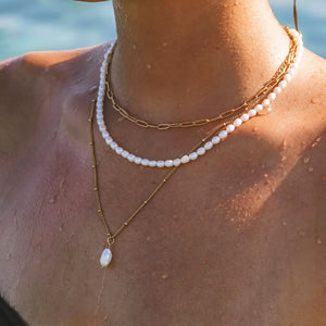 Pearl Pendant Chain Necklace 18K Waterproof Plated Choker for Women