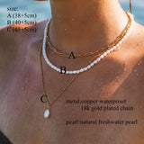 Pearl Pendant Chain Necklace 18K Waterproof Plated Choker for Women