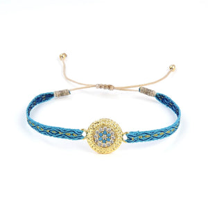 Rhinestone Zircon Charm Copper Pattern Bracelet Cloth Braided Women Gift