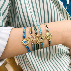 Rhinestone Zircon Charm Copper Pattern Bracelet Cloth Braided Women Gift