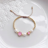 Pink Smile Face Bracelets Heishi Pearl Jewelry for Women
