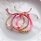 Pink Smile Face Bracelets Heishi Pearl Jewelry for Women