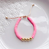 Pink Smile Face Bracelets Heishi Pearl Jewelry for Women