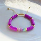 Polymer Clay Heishi Bracelets Set with Natural Pearl CZ Charm Bracelet