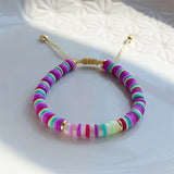 Polymer Clay Heishi Bracelets Set with Natural Pearl CZ Charm Bracelet