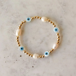KKBEAD Shell Evil Eye Bracelet Natural Pearl High Plated Beads
