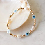 KKBEAD Shell Evil Eye Bracelet Natural Pearl High Plated Beads