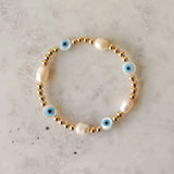 KKBEAD Shell Evil Eye Bracelet Natural Pearl High Plated Beads
